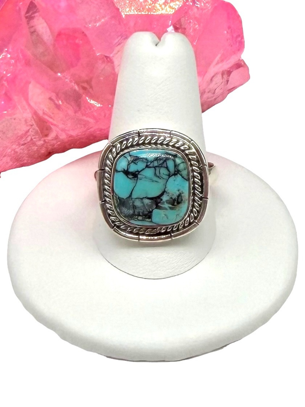 Tibetan Turquoise Ring Size 10 Solid 925 Sterling Silver Square
